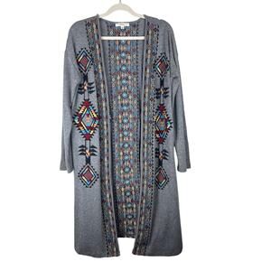 Andree by UNIT Bohemian Tribal Embroidered Open Long Line Cardigan Duster Size S